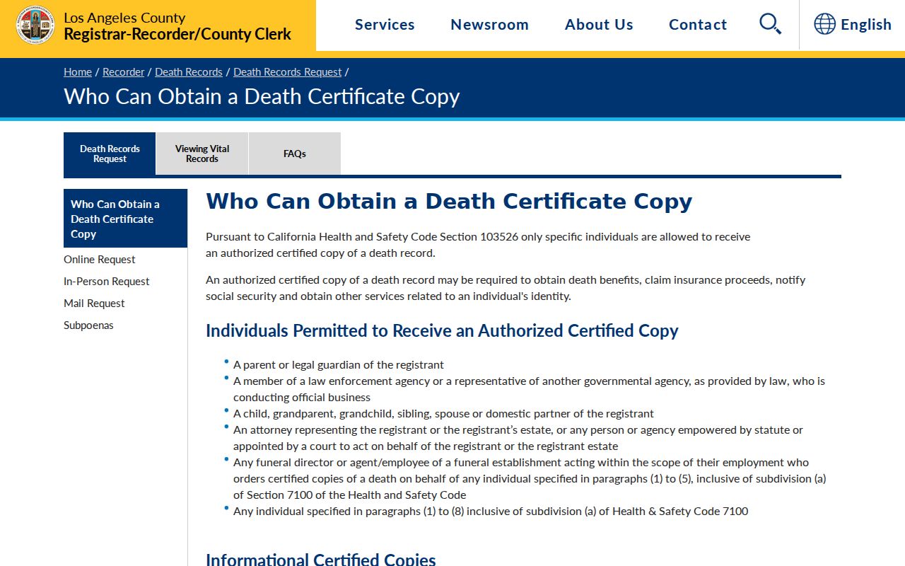 Cerritos previous residents Los Angeles County death records