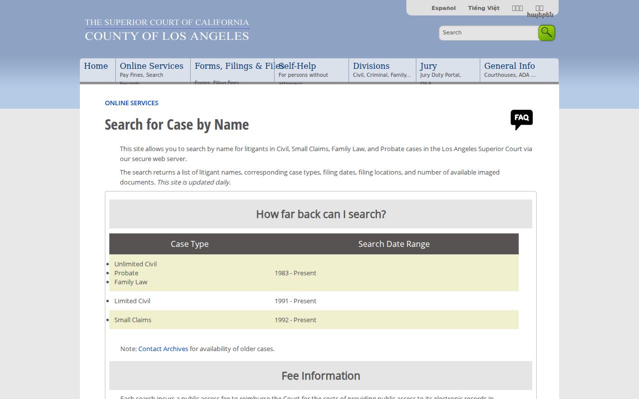Cerritos resident lookup Los Angeles Court civil party search