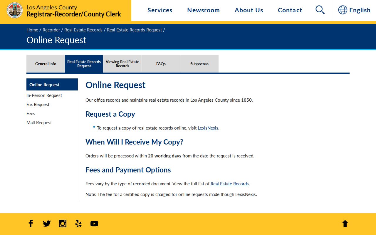 Cerritos street directory recorded real estate document request