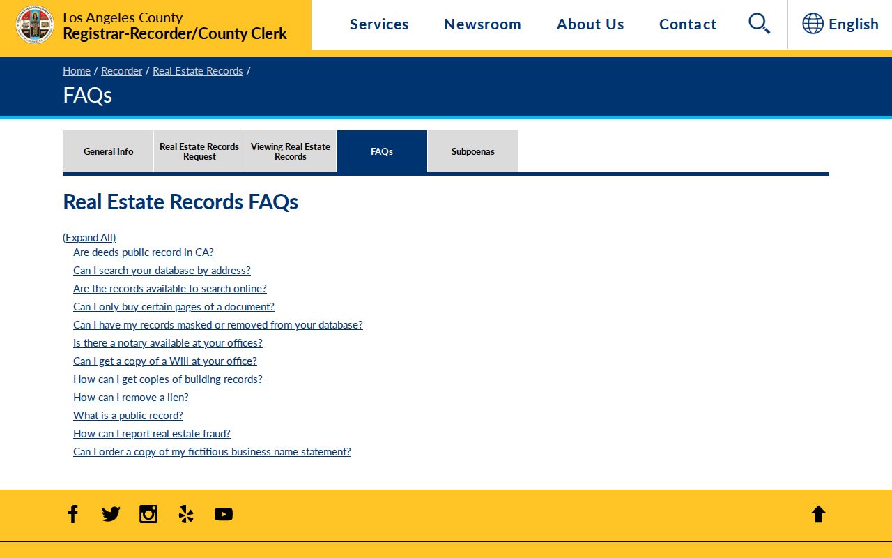 Cerritos street directory Los Angeles County recorder FAQ