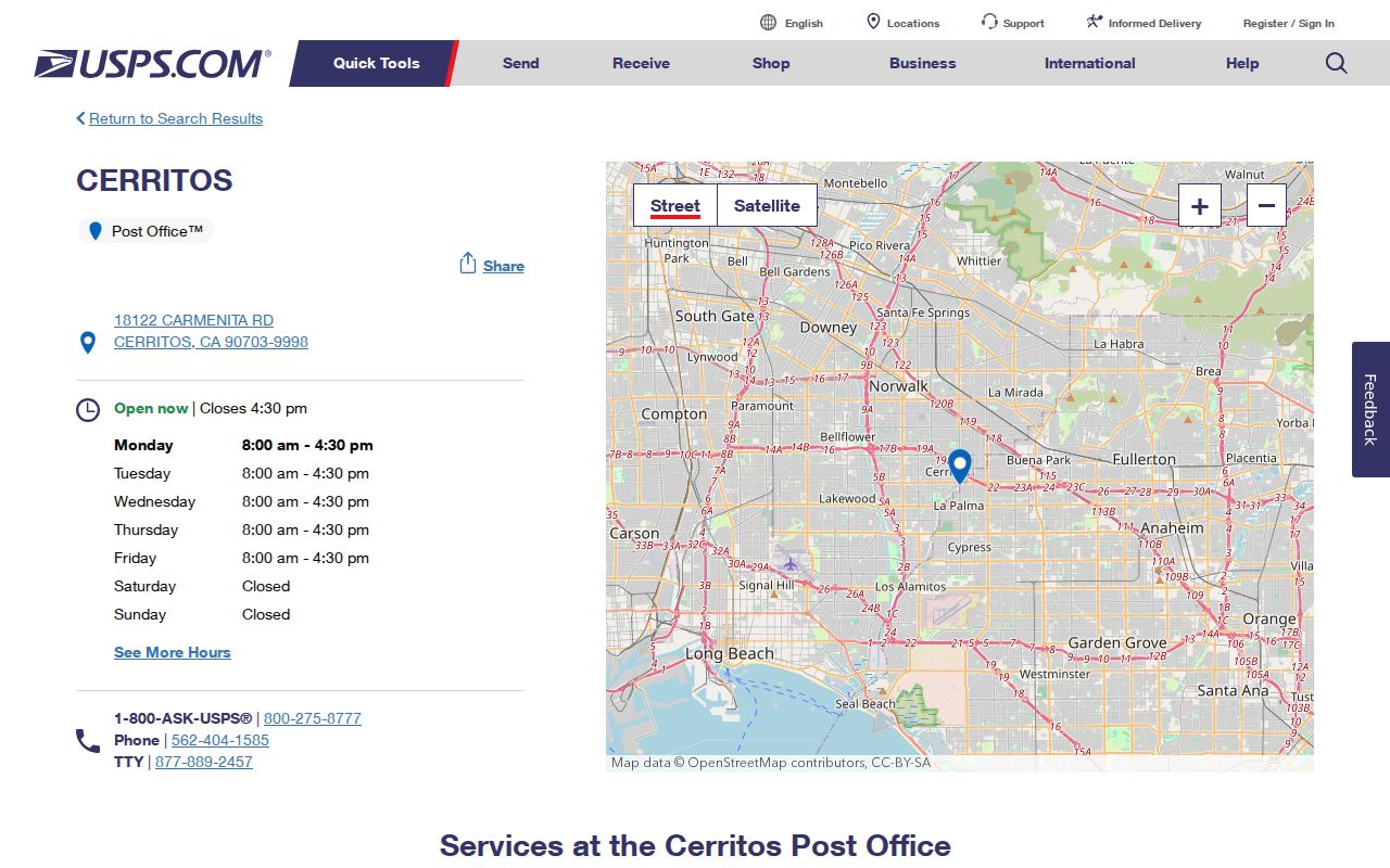Cerritos ZIP code directory Cerritos Post Office detail